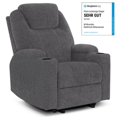 M MCombo Elektrisch Relaxsessel Massagesessel Fernsehsessel 7061 (Grau-Chenille)