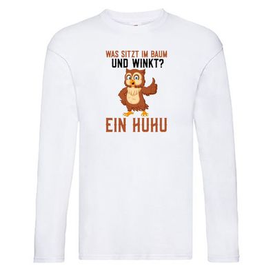 Was sitzt im Baum | Uhu Comic | Eule im Baum | Witz Long Sleeve Weiß