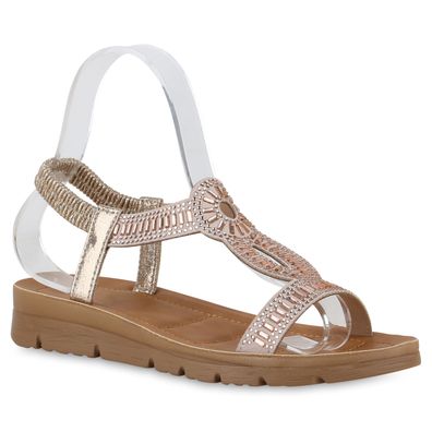 VAN HILL Damen Riemchensandaletten Sandaletten Strass Profil-Sohle Schuh