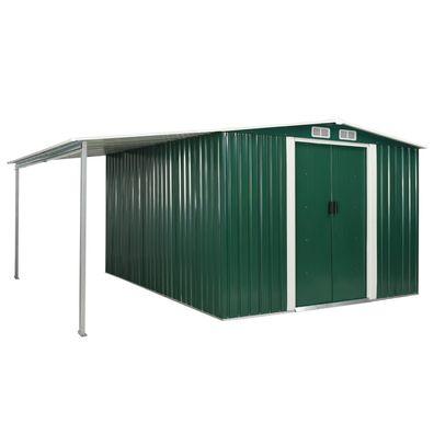 vidaXL Gerätehaus mit Schiebetüren Grün 386×312×178 cm Stahl