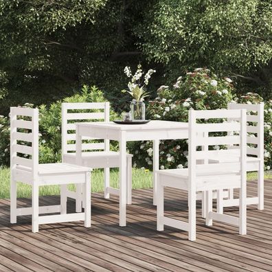 vidaXL 5-tlg. Garten-Essgruppe Weiß Massivholz Kiefer