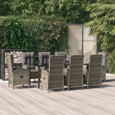 vidaXL 9-tlg. Garten-Essgruppe mit Kissen Schwarz und Grau Poly Rattan