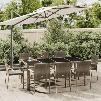 vidaXL 9-tlg. Garten-Essgruppe mit Kissen Grau Poly Rattan