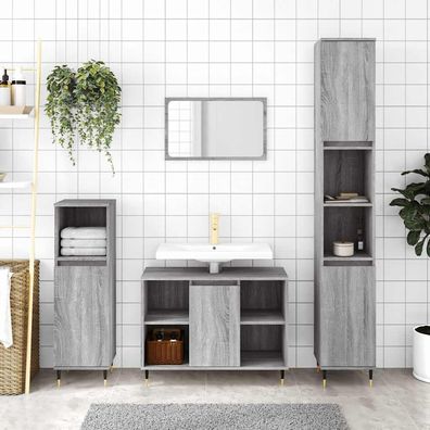 vidaXL Badschrank Grau Sonoma 30x30x100 cm Holzwerkstoff
