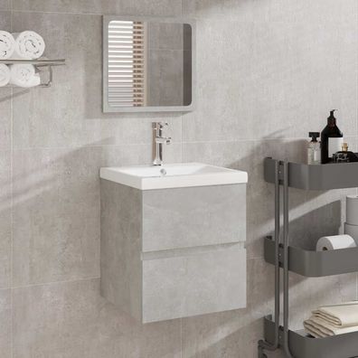 vidaXL Badschrank mit Spiegel Betongrau Holzwerkstoff