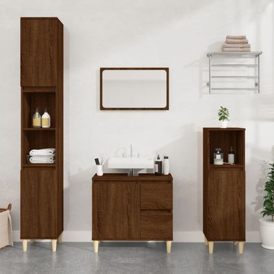 vidaXL 3-tlg. Badmöbel-Set Braun Eichen-Optik Holzwerkstoff