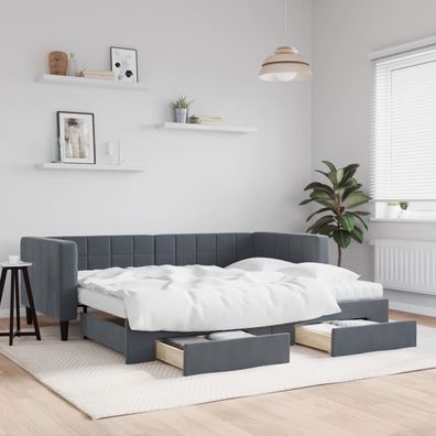 vidaXL Tagesbett Ausziehbar mit Schubladen Dunkelgrau 90x190 cm Samt