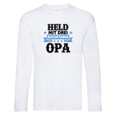 Held, drei Buchstaben, Opa | Held | Sterne | Auszeichnung Long Sleeve Weiß