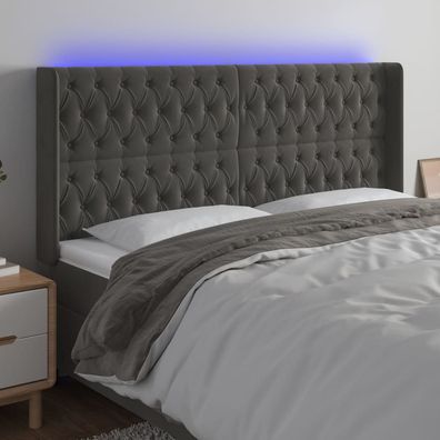 vidaXL LED Kopfteil Dunkelgrau 203x16x118/128 cm Samt