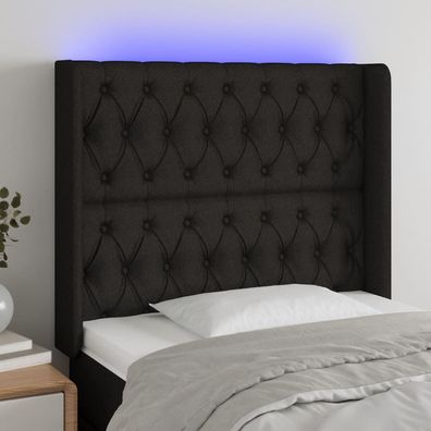 vidaXL LED Kopfteil Schwarz 103x16x118/128 cm Stoff