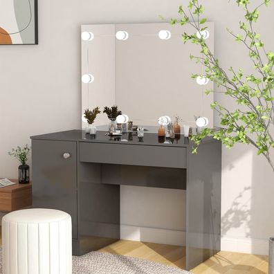 vidaXL Schminktisch LED-Beleuchtung 110x55x145 cm MDF Hochglanz-Grau