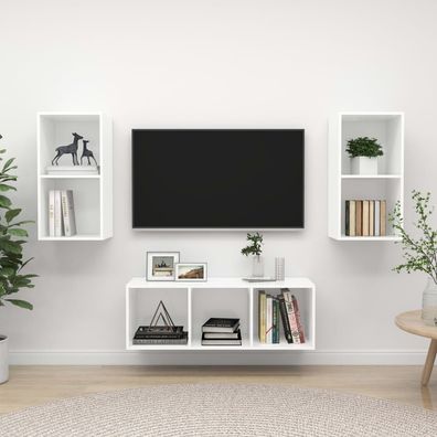 vidaXL 3-tlg. TV-Schrank-Set Weiß Holzwerkstoff