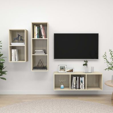 vidaXL 3-tlg. TV-Schrank-Set Sonoma-Eiche Holzwerkstoff