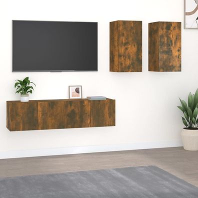vidaXL 4-tlg. TV-Schrank-Set Räuchereiche Holzwerkstoff