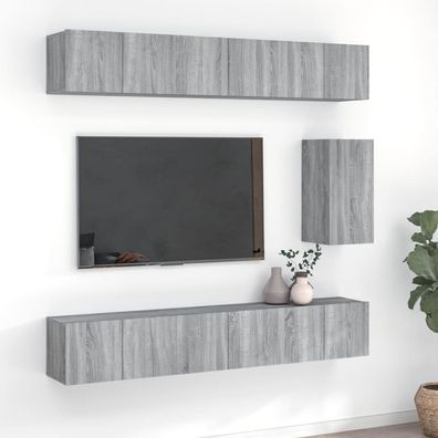 vidaXL 7-tlg. TV-Schrank-Set Grau Sonoma Holzwerkstoff