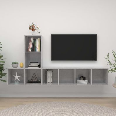 vidaXL 3-tlg. TV-Schrank-Set Betongrau Holzwerkstoff