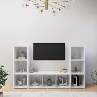 vidaXL TV-Schränke 3 Stk. Weiß 107x35x37 cm Holzwerkstoff
