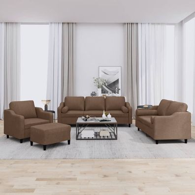 vidaXL 4-tlg. Sofagarnitur mit Kissen Braun Stoff