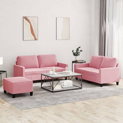 vidaXL 3-tlg. Sofagarnitur mit Kissen Rosa Samt
