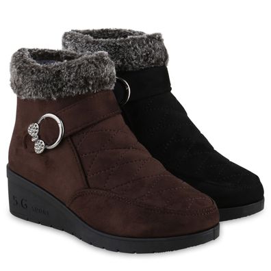 VAN HILL Damen Warm Gefüttert Winter Boots Bequem Kunstfell Gesteppt Schuhe 841413