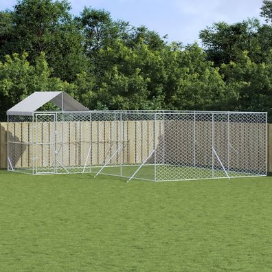 vidaXL Outdoor-Hundezwinger mit Dach Silbern 6x6x2,5m Verzinkter Stahl