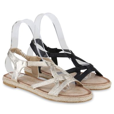 VAN HILL Damen Riemchensandalen Sandalen Bast Cut-Outs Schuhe 840925