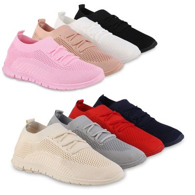 VAN HILL Damen Laufschuhe Sportschuhe Strick Schnürer Sportliche Schuhe