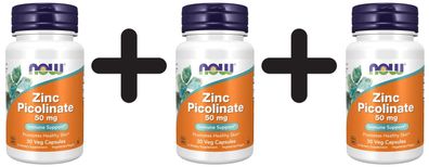 3 x NOW Foods Zinc Picolinate, 50mg - 30 vcaps