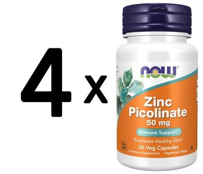 4 x NOW Foods Zinc Picolinate, 50mg - 30 vcaps