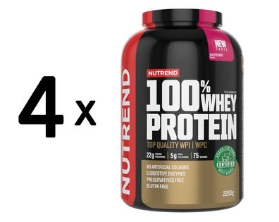 4 x Nutrend 100% Whey Protein, Raspberry - 2250g