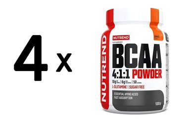 4 x Nutrend BCAA 4:1:1 Powder, Orange - 500g