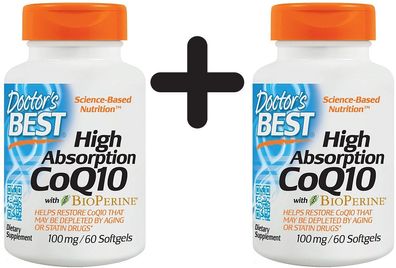2 x Doctors Best High Absorption CoQ10 with BioPerine, 100mg - 60 softgels