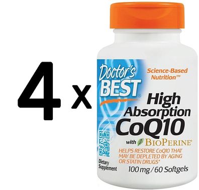 4 x Doctors Best High Absorption CoQ10 with BioPerine, 100mg - 60 softgels