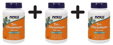 3 x NOW Foods Tri-Chromium, 500mcg - 180 vcaps