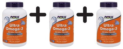 3 x NOW Foods Ultra Omega-3 (Fish Gelatin) - 180 fish softgels
