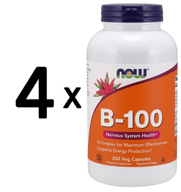 4 x NOW Foods Vitamin B-100 - 250 vcaps