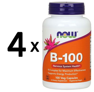 4 x NOW Foods Vitamin B-100, Capsules - 100 caps