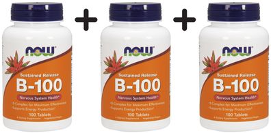 3 x NOW Foods Vitamin B-100, Sustained Release - 100 tabs