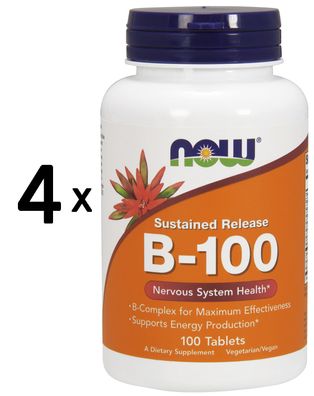 4 x NOW Foods Vitamin B-100, Sustained Release - 100 tabs