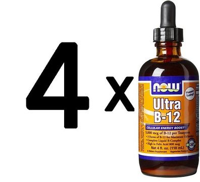 4 x NOW Foods Vitamin B-12 Ultra, Liquid - 118 ml