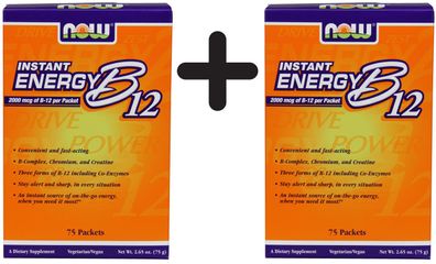2 x NOW Foods Vitamin B-12, Instant Energy - 75 packets