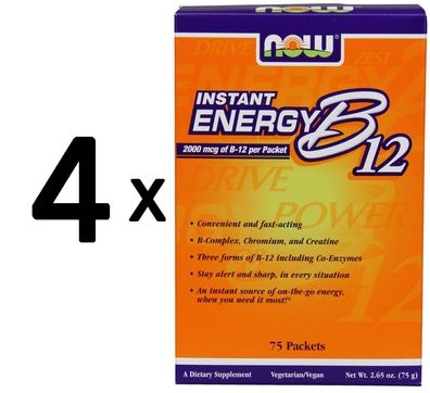 4 x NOW Foods Vitamin B-12, Instant Energy - 75 packets