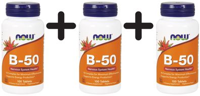 3 x NOW Foods Vitamin B-50 - 100 tablets