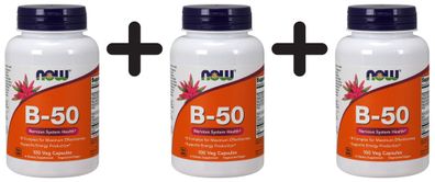 3 x NOW Foods Vitamin B-50 - 100 vcaps