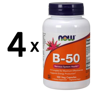 4 x NOW Foods Vitamin B-50 - 100 vcaps