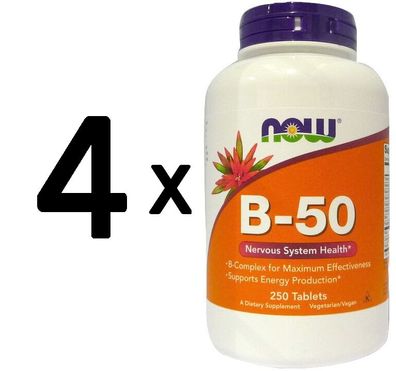 4 x NOW Foods Vitamin B-50 - 250 tablets