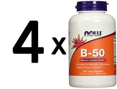4 x NOW Foods Vitamin B-50 - 250 vcaps