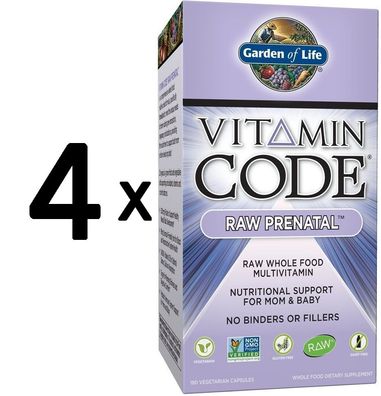 4 x Garden of Life Vitamin Code RAW Prenatal - 180 vcaps