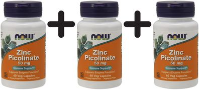 3 x NOW Foods Zinc Picolinate, 50mg - 60 vcaps