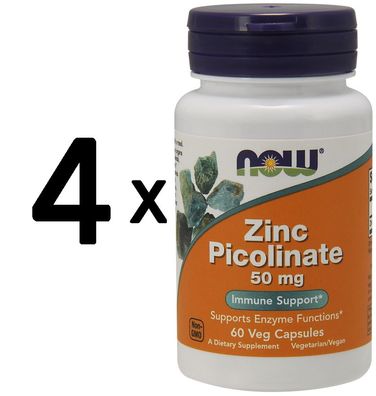 4 x NOW Foods Zinc Picolinate, 50mg - 60 vcaps
